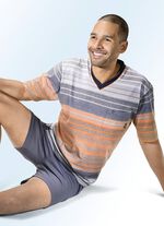 Hajo Klima Komfort Shorty mit garngefärbtem Ringeldessin und V-Aussschnitt 