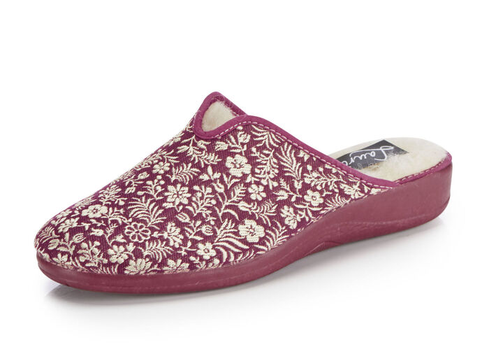 Laurina Pantoffel mit Blumen-Stickerei BORDEAUX