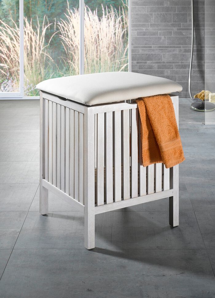 Badhocker aus massivem Walnussholz WEISS