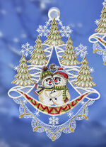 Fensterbilder Schneemänner aus echter Plauener Spitze BUNT