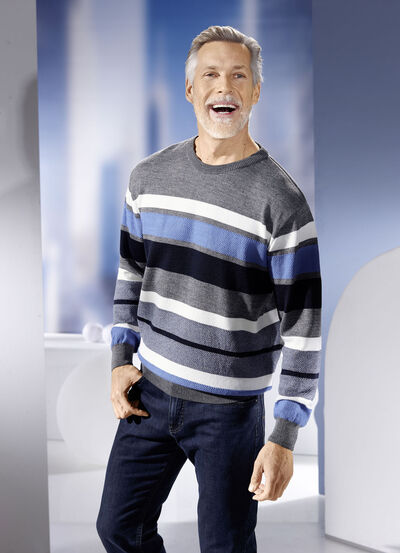 Rundhalspullover mit Strukturmix allover 