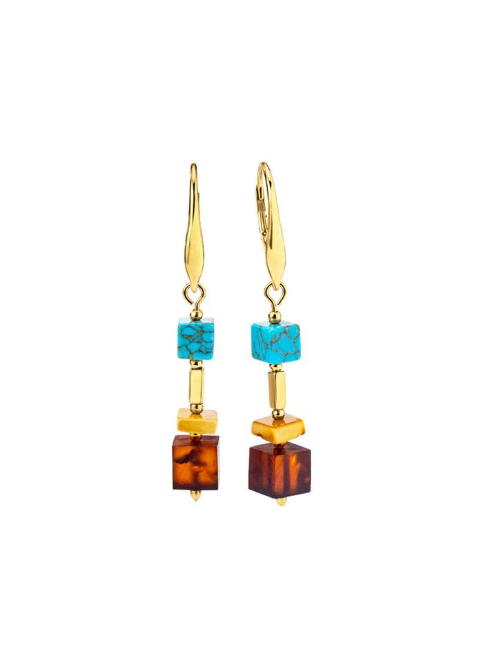 Ohrringe mit Bernstein und T&uuml;rkis 