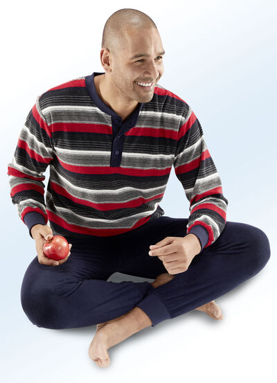 Schlafanzug aus Frottierstretch, mit Knopfleiste und Bündchenabschlüssen 