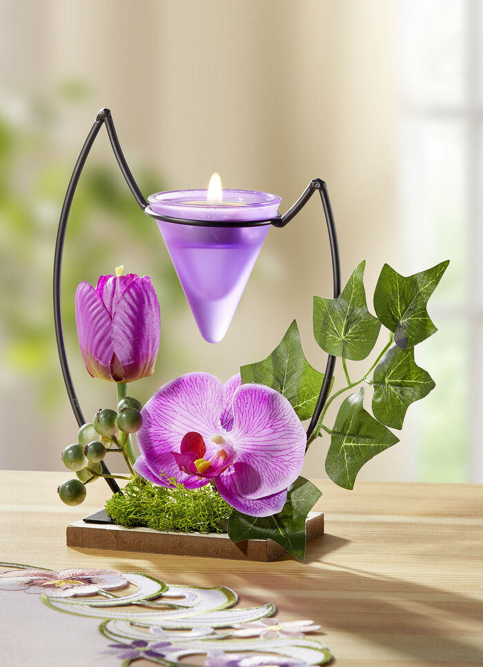 Teelichthalter mit lila Orchidee 