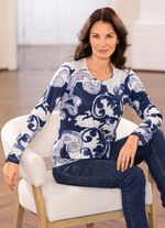 Shirt mit Strasssteinverzierung in 3 Farben JEANSBLAU-ECRU