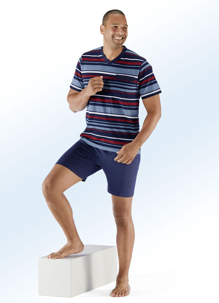 Zweierpack Shortys mit V-Ausschnitt und garngefärbtem Ringeldessin 