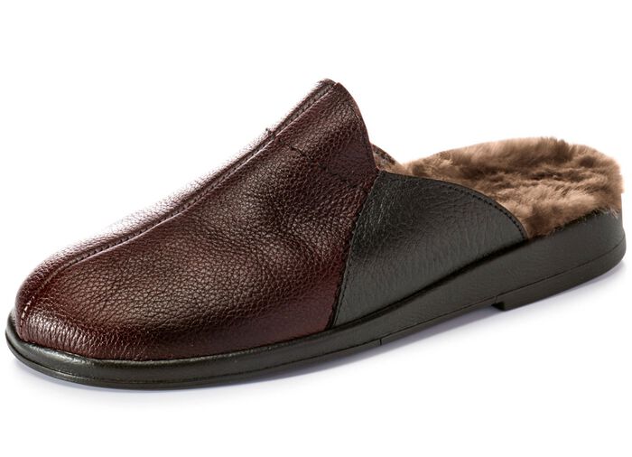 Gef&uuml;tterte Herren-Hausschuhe, mit Lammfell BORDEAUX-SCHWARZ