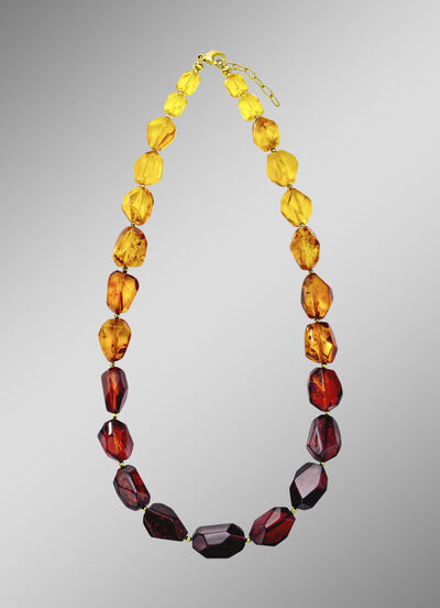 Edle Halskette mit Bernstein und H&auml;matit 