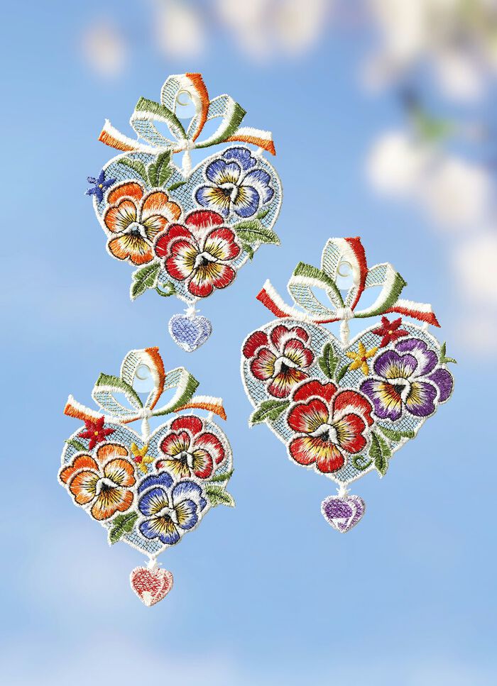 Zauberhafte Fensterbilder aus Plauener Spitze, 3er-Set 