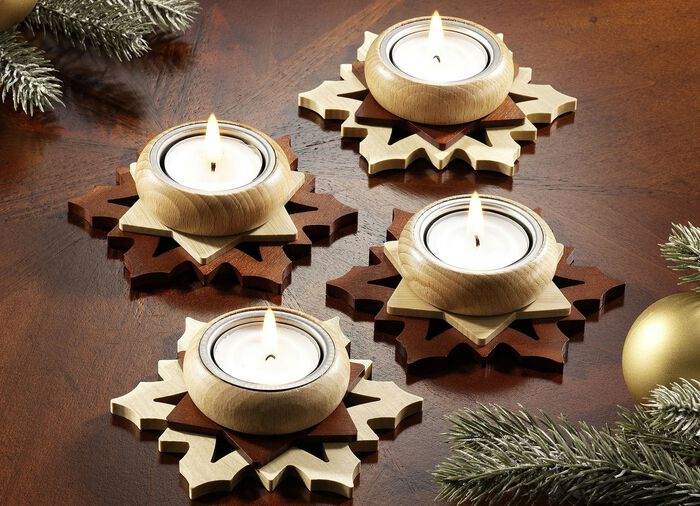 Teelichthalter, 4er-Set NATUR-BRAUN