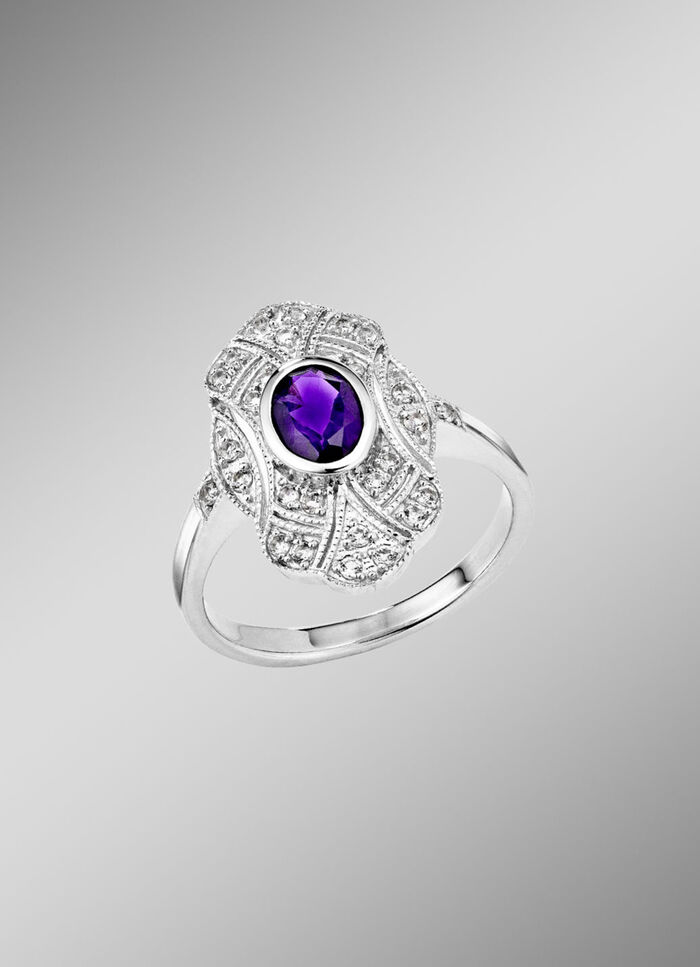 Damenring mit echt Amethyst und echt Weißtopas 