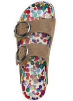 Andrea Conti Pantolette mit bunt bedrucktem Lederfußbett BRAUN