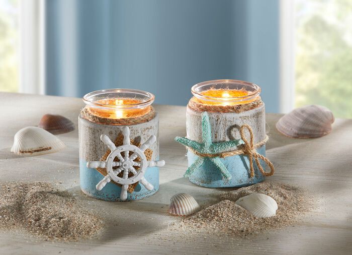 Maritime Teelichthalter aus Holz, 2er-Set 