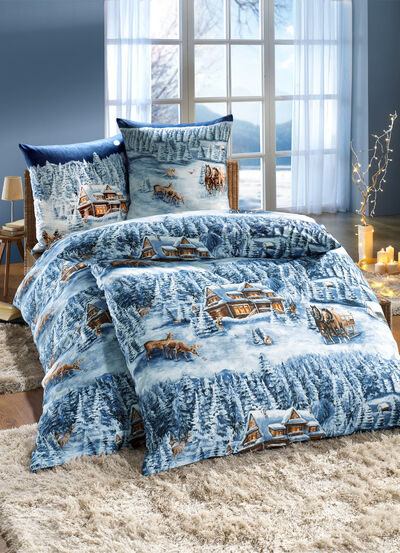 Beidseitig bedruckte Bettwäsche-Garnitur in Biber-Qualität 