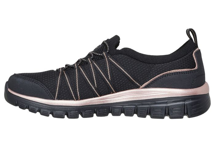 SKECHERS,  trendige Damen-Slipper, aus gestricktem Mesh-Material SCHWARZ-ROS&Eacute;GOLD