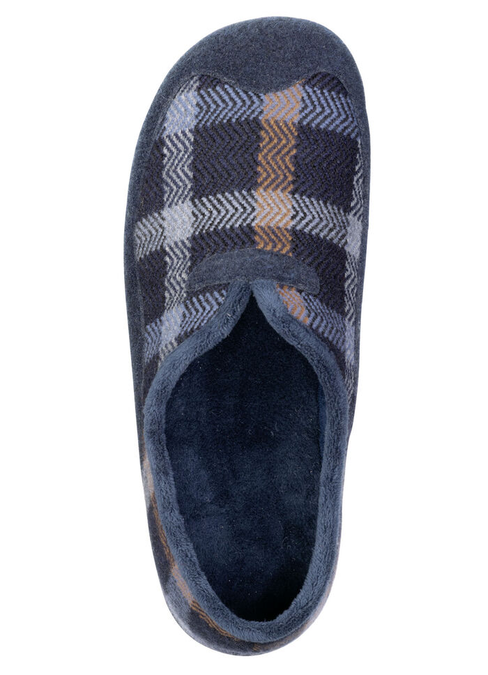 Klassische Herren-Hausschuhe, mit herausnehmbarem Fußbett BLAU-CAMEL