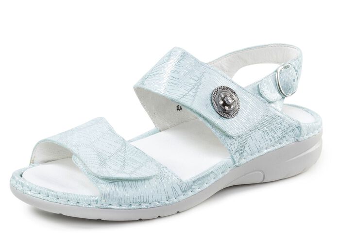 Waldl&auml;ufer Sandale mit Metallschmuck mit Glitzersteinchen MATTSILBER