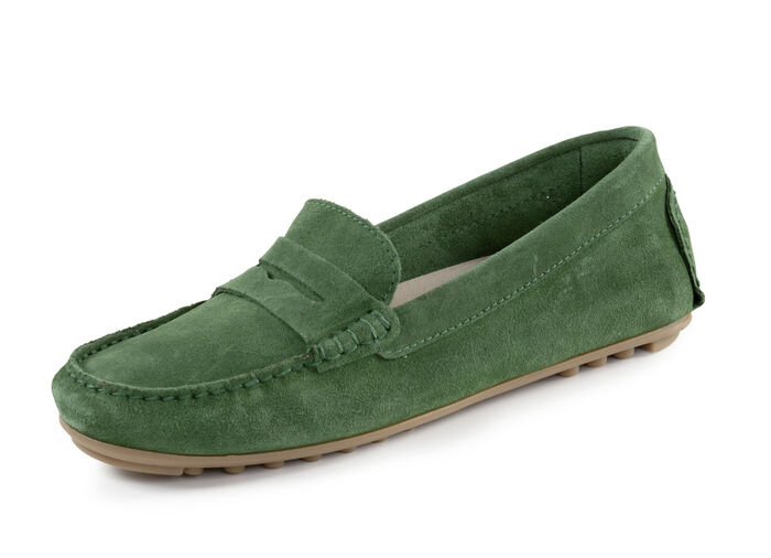 ELENA EDEN Mokassin-Slipper aus geschmeidigem Rind-Veloursleder GRÜN