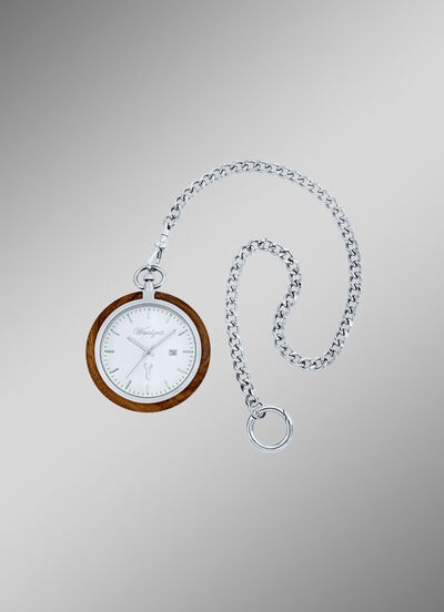 Taschenuhr mit Walnuss und Edelstahl Gehäuse 