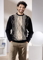Rundhalspullover mit Jacquarddessin SCHWARZ-BEIGE
