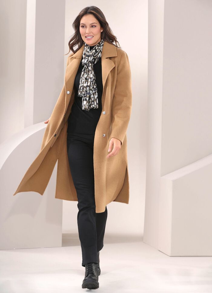 Mantel mit G&uuml;rtel und verdeckter Druckerleiste 