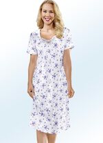 Zweierpack Nachthemden mit Rundhals und Alloverdessin 1X WEISS-VIOLA, 1X WEISS-ROT