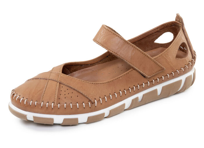 Gemini, bequeme Damen-Slipper, Weite G, mit herausnehmbarem Fußbett COGNAC