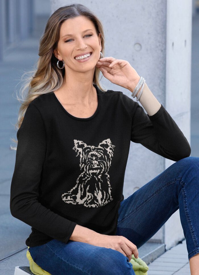 Pullover mit Hund aus Bouclégarn 