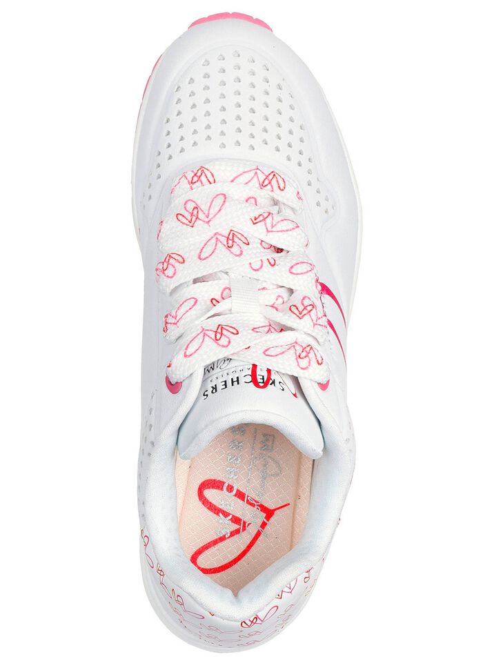 SKECHERS Schn&uuml;r-Sneaker mit niedlichen Herzchen bedruckt WEISS-PINK