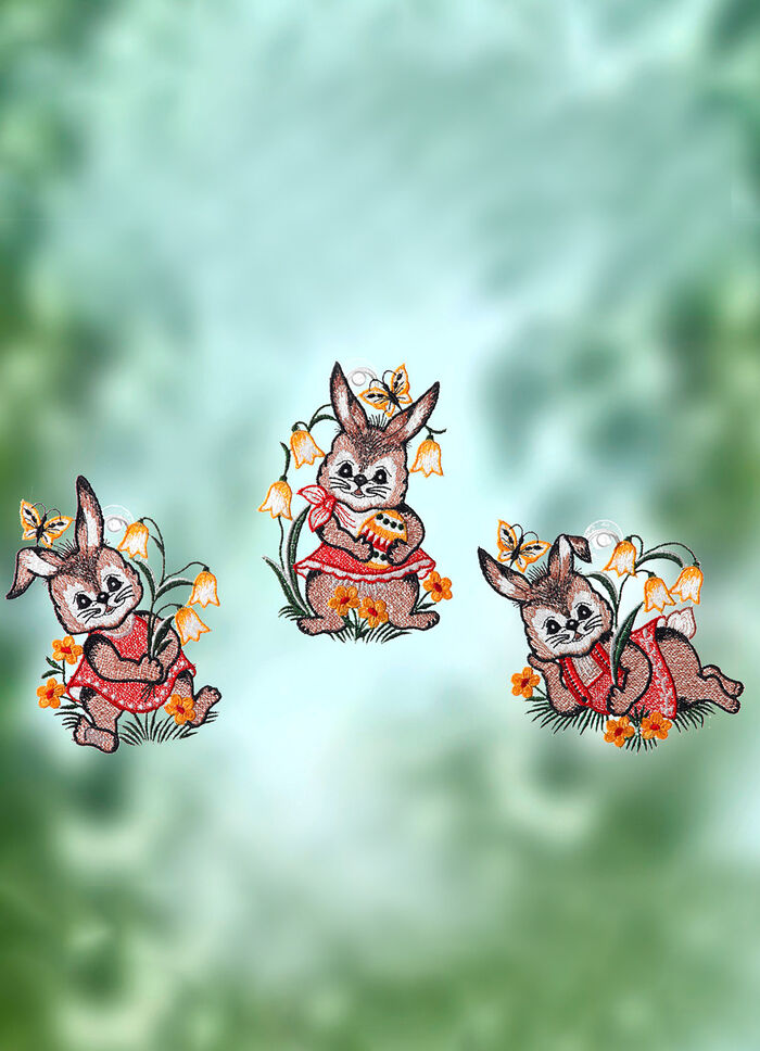 3er-Set Fensterbilder aus Plauener Spitze 