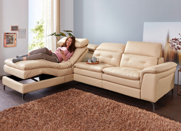 Leder-Polsterecke mit Relax-Funktion BEIGE
