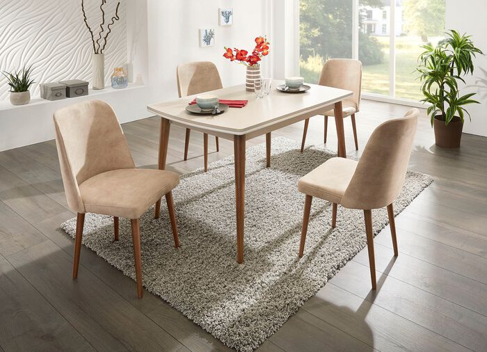 Teilmassive Esszimmerm&ouml;bel mit Beinen aus Buchenholz CREME-NATUR