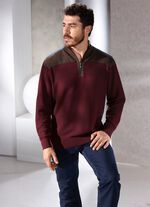 Stehkragenpullover mit Strukturmix WEINROT-BRAUN MELIERT