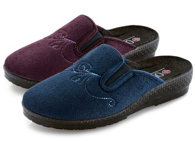 Zweierpack, klassische Damen-Hausschuhe, Weite H, mit Gummizug 