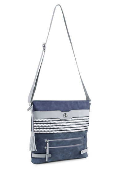 Tasche mit teilweise glitzernden Flechtdurchzügen 