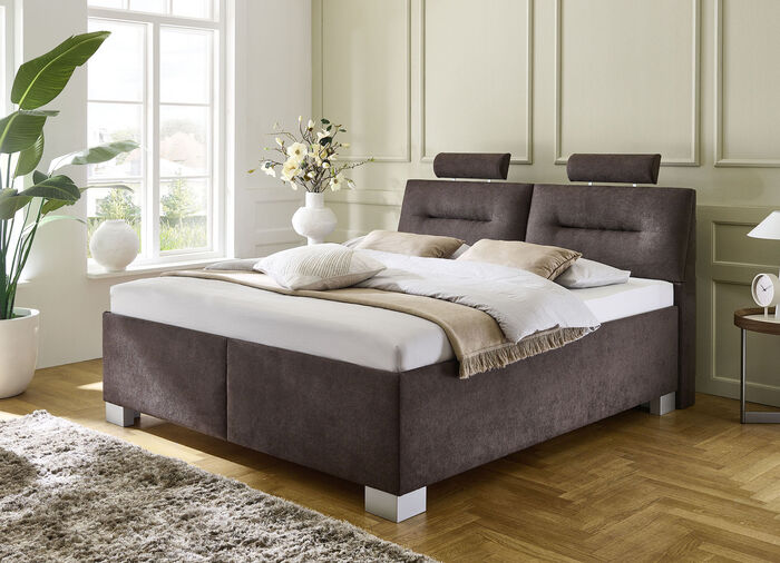 Polsterbett mit Einbaulattenrost und Bettkasten BRAUN