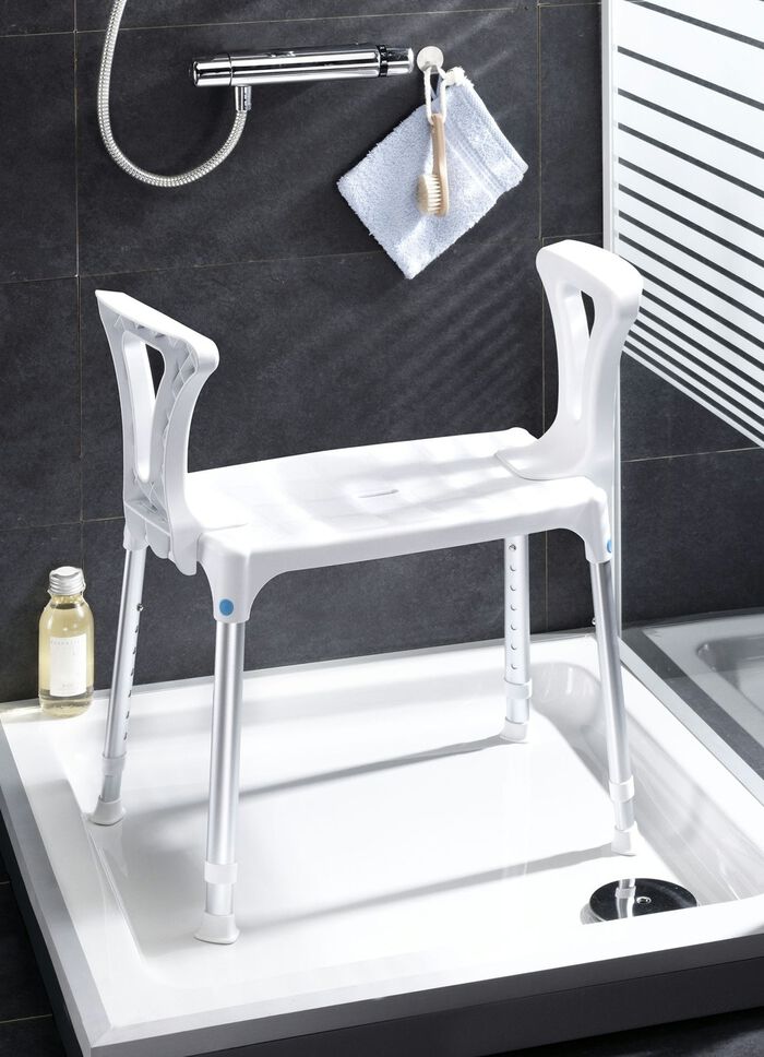 7-fach höhenverstellbarer Duschhocker mit Armlehnen 