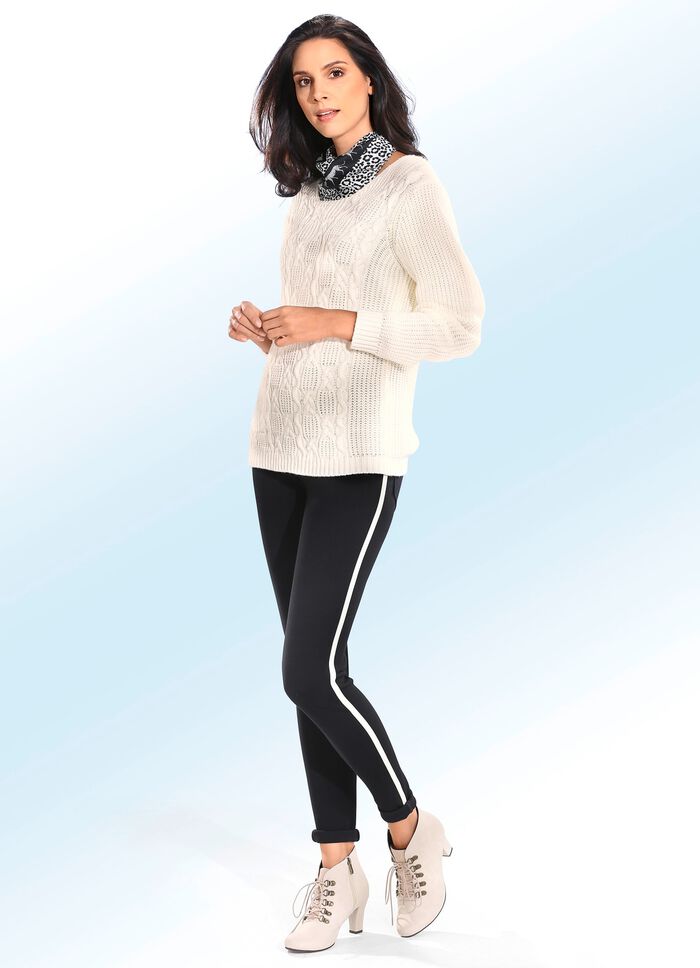 Leggings mit ecrufarbenem Zierband 