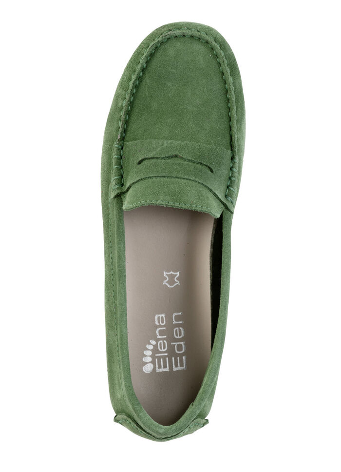 ELENA EDEN Mokassin-Slipper aus geschmeidigem Rind-Veloursleder GRÜN