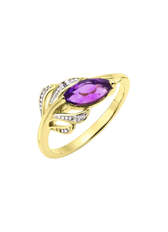 Edler Damenring mit echt Amethyst und 2 Diamanten 