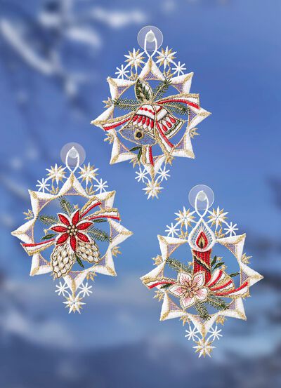 Fensterbild, 3er-Set, aus echter Plauener Spitze 