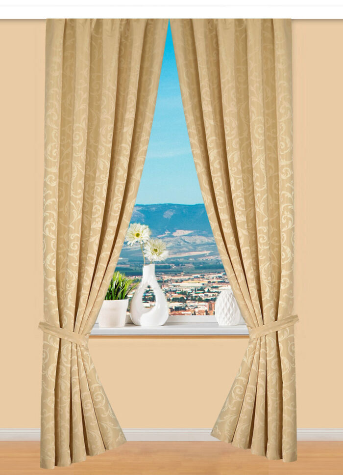 Hochwertige Jacquard Übergardinen-Garnitur BEIGE