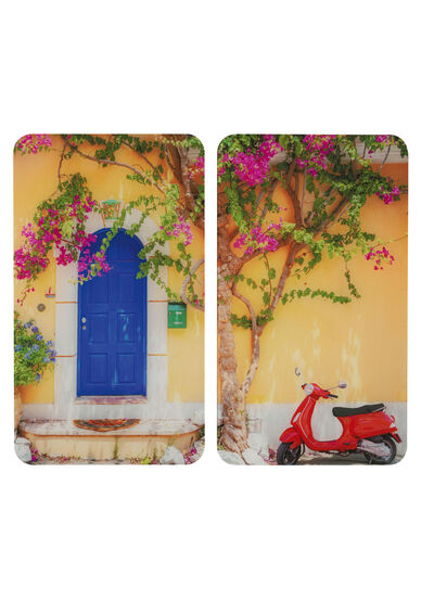 Herdabdeckplatten aus Glas, 2er-Set, Motiv Vespa 