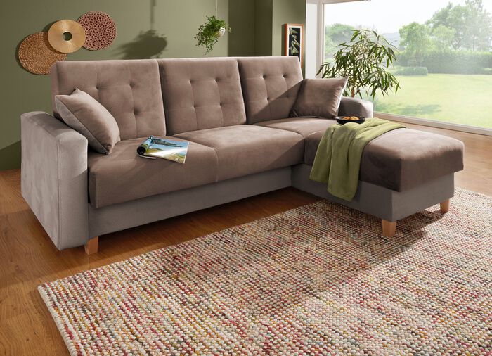 Gem&uuml;tliche Polsterecke mit Bettfunktion CREME-BEIGE