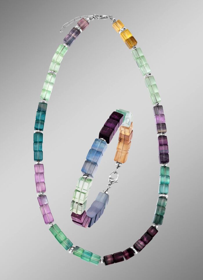 Wunderschöne Garnitur mit Hämatit, beh. und Fluorit in Multicolor 