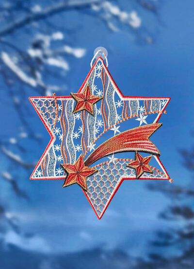 Fensterbild Stern aus echter Plauener Spitze 