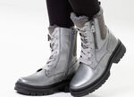 Waldläufer, gefütterte Damen-Stiefeletten, Winterschuhe, Weite H, mit Lammfell ALTSILBER
