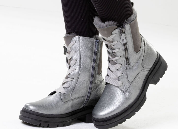 Waldläufer, gefütterte Damen-Stiefeletten, Winterschuhe, Weite H, mit Lammfell ALTSILBER