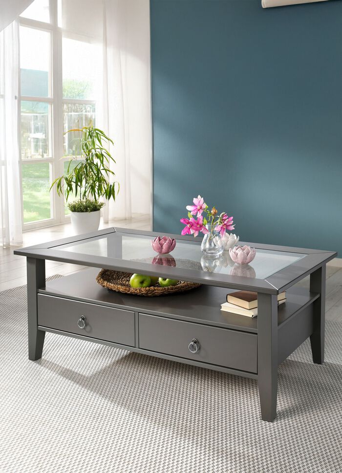 Couchtisch aus massivem Kiefernholz GRAU