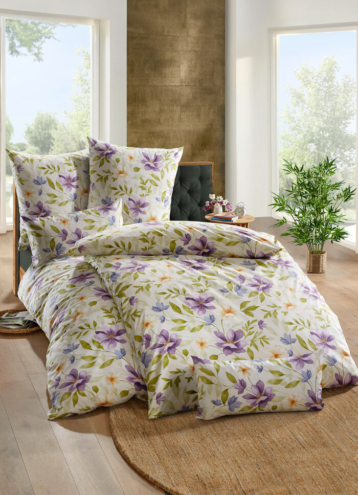 Fein-Renforcé Bettwäsche aus 100% Baumwolle CREME-FLIEDER